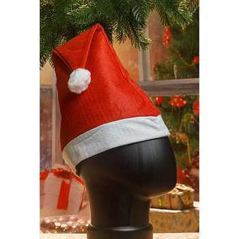 Колпак новогодний LRM-1 26*32см флис красный без рисунка (цена за12шт)  х50