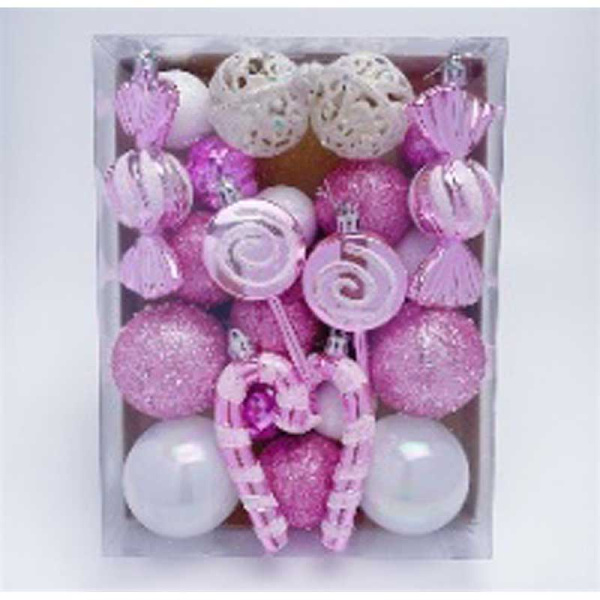 Набор елочных украшений JT25-A2080 28 шт фигурные розово-белые