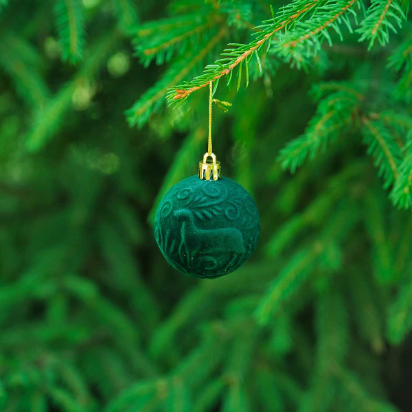 Набор елочных украшений 6R-DKC12/H82-4 6 см 12 шт Шары Бархат изумруд