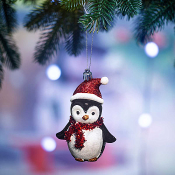 Шар SFOP22028-A 1шт 8см Пингвин черный с красным колпаком (288)