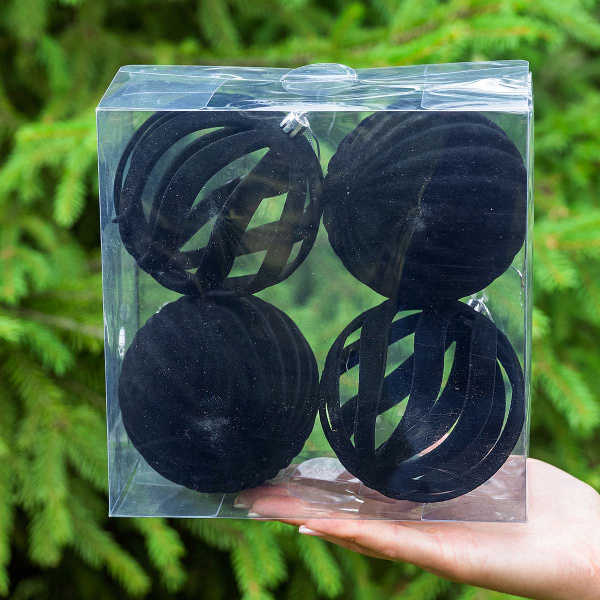 Набор елочных украшений 10RDK4-4 10 см 4 шт Шары БАРХАТ черный