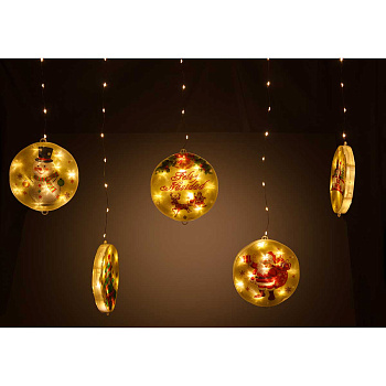 Гирлянда дождь LLN-04 5насадок длина 3м.СВЕТ ТЕПЛЫЙ БЕЛЫЙ. Насадки -"Панно" d-13см. Длина вниз 0,45-0,65м (30)