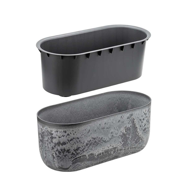 Кашпо МИКРИТ овальное 385x180мм 6л со вставкой серый слайн М3274 х1 