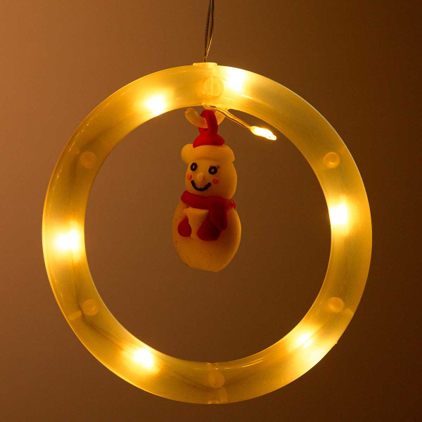 Гирлянда дождь LLN-39 10насадок длина 3м СВЕТ ТЕПЛЫЙ БЕЛЫЙ, 10шт Круг-10см внутри фигурка (дедмороз, колпак, елка, олень. снеговик) Длина вниз-30-60см.(50)