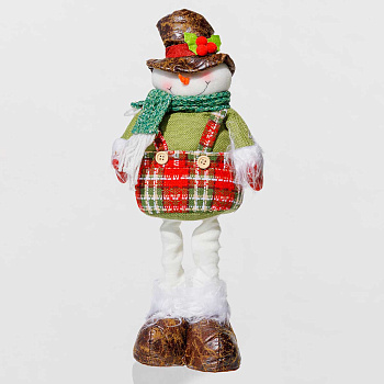 Фигура новогодняя AKK014B Снеговик 30-40см телескопические ноги белый с зеленым