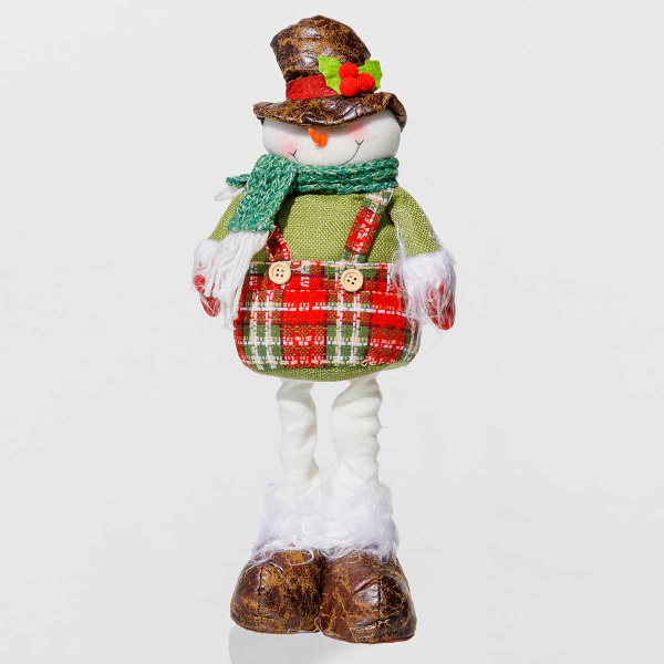 Фигура новогодняя AKK014B Снеговик 30-40см телескопические ноги белый с зеленым