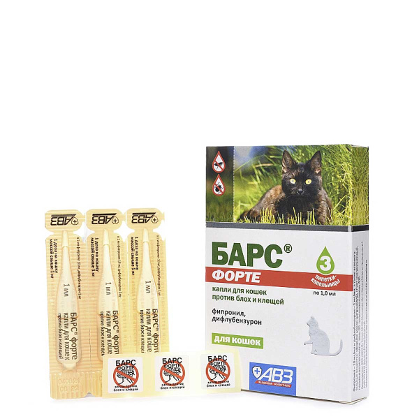 Барс Форте Капли от блох и клещей для кошек 3 дозы АВ1153/АВ713 x10/100