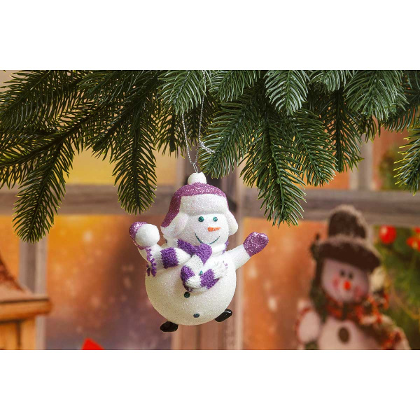 Шар SFOP21422-F 1шт 10см Снеговик в шапке фиолетовый (192)