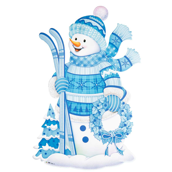 Плакат новогодний 266-2 40 см Снеговик с лыжами