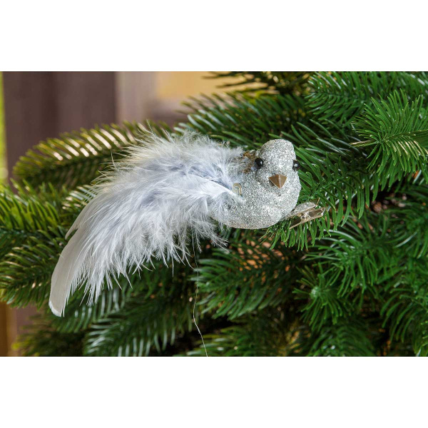 Прищепка на елку A1406S 3шт 12см Птичка серая