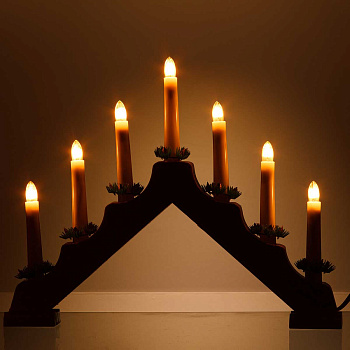 Гирлянда интерьерная"Свечи на подставке" 7свевей на деревянной горке 40*30см 6084-2(12)