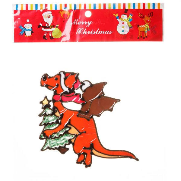 Наклейка на стекло А80 Дракончик с елкой 20*20см (12)