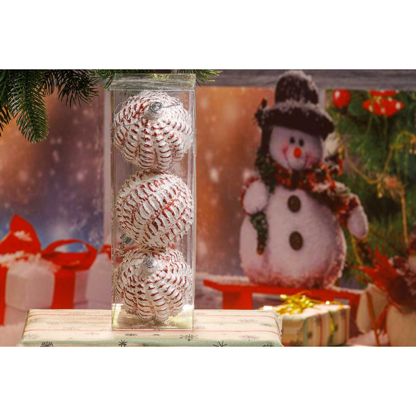 Набор елочных шаров  СНЕЖИНКА В ПОЛОСКУ   3шт, D-8см