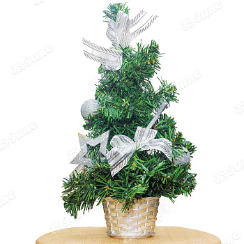 Елка настольная 30см в корзинке,Серебро, украшена МВ-19В1203М(72)