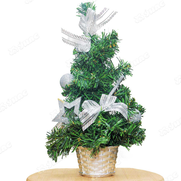 Елка настольная 30см в корзинке,Серебро, украшена МВ-19В1203М(72)