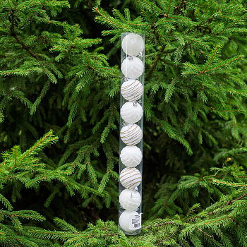 Набор елочных украшений 6R-DC9/H1-1 6 см 9 шт Шары Бархат белый