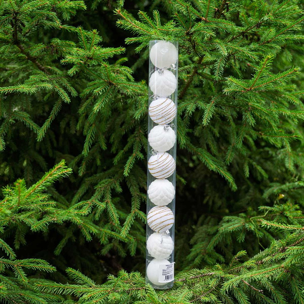 Набор елочных украшений 6R-DC9/H1-1 6 см 9 шт Шары Бархат белый