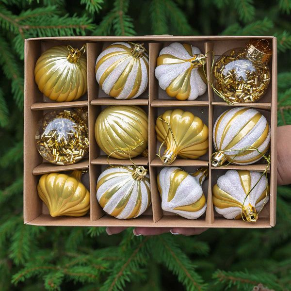 Набор елочных украшений LN28-E33-2 5 см 12 шт Шары ЗОЛОТО