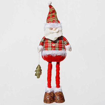 Фигура новогодняя AKK006A Дед Мороз 60-90см с телескопическими ногами. красно-зеленая клетка