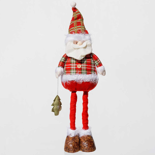 Фигура новогодняя AKK006A Дед Мороз 60-90см с телескопическими ногами. красно-зеленая клетка