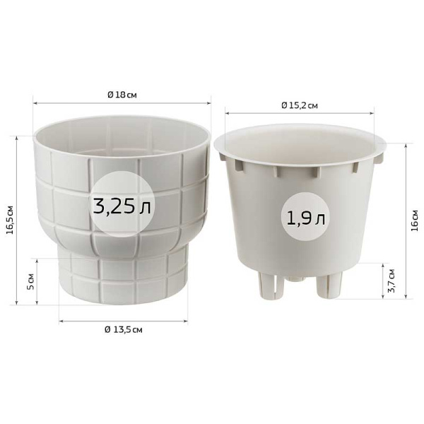 Кашпо КАРЕ D180мм 1,9л со вставкой кремовый М3257 х8 