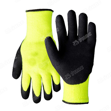 Перчатки "обливные" нейлоновые Вспененный ПВХ желто-черные. Обливные пальцы NA2079 (12/600)