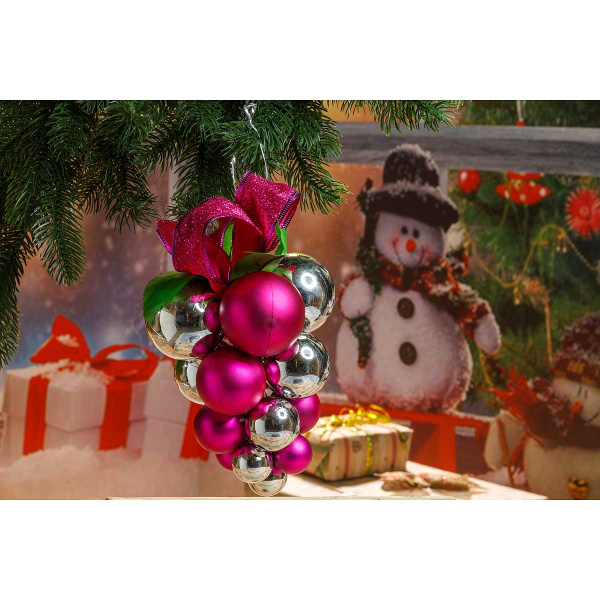 Подвеска из шаров Т035-3 Виноград сред.20см Сереб-Малин х100