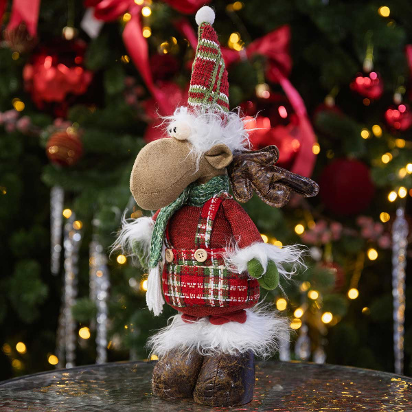 Фигура новогодняя AKK014C Лось 30-40см телескопические ноги, бело-зеленый