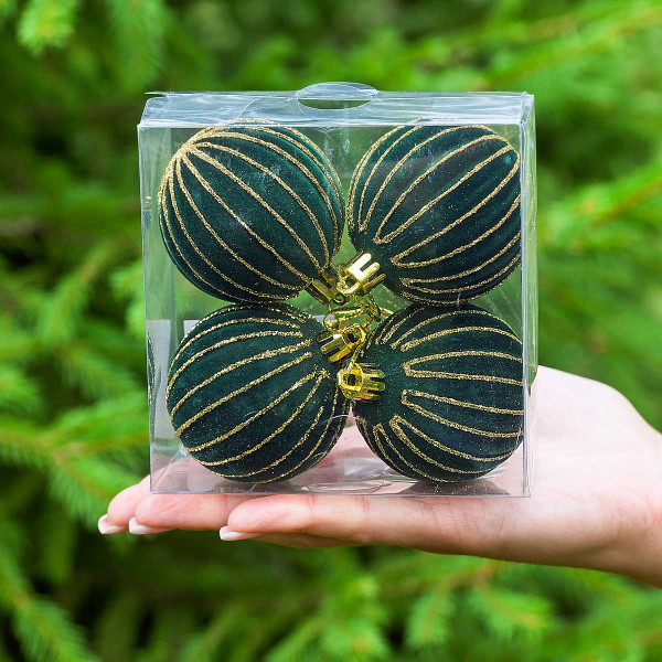 Набор елочных украшений 6RDC4-H82-4 5 см 4 шт Шары Бархат изумрудный