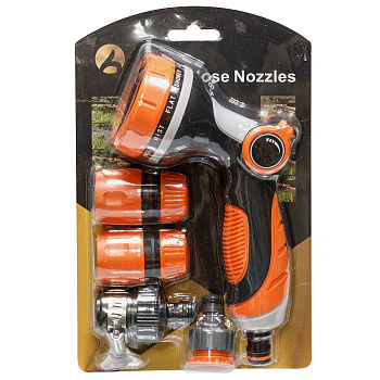 Набор для полива (пистолет-душ для полива 7режимов с форсункой для переключения, муфта 1/2 цанга-быстросъем-2шт, соединитель для трубы. переходник) NA2407 САДОВИТА