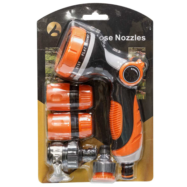 Набор для полива (пистолет-душ для полива 7режимов с форсункой для переключения, муфта 1/2 цанга-быстросъем-2шт, соединитель для трубы. переходник) NA2407 САДОВИТА