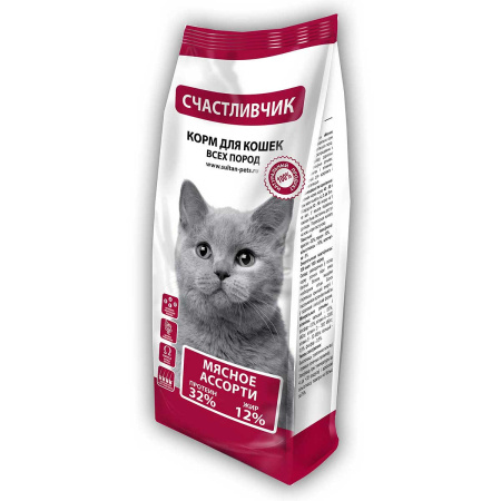 Счастливчик Корм для кошек 400 г Мясное ассорти 4441 х16