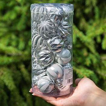 Набор елочных украшений 4ABCDK24-H19-1 4 см 24 шт Шары Серебро с белым