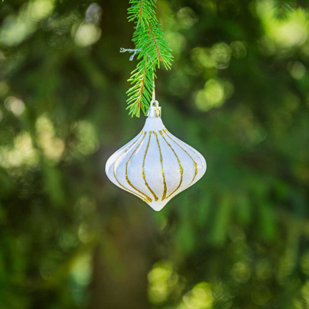 Шар 8ZDC3-H89 3шт 8см "Юла" белая с золотой нитью