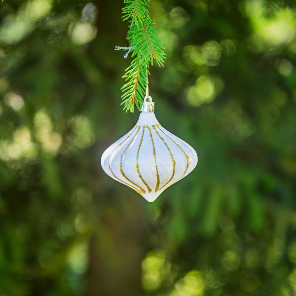 Шар 8ZDC3-H89 3шт 8см "Юла" белая с золотой нитью