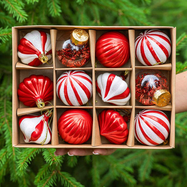 Набор елочных украшений LN28-E33-3 5 см 12 шт Шары КРАСНЫЙ