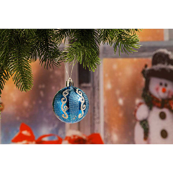 Шар Т168-6 4шт 6см (фактур.дольки) Синий (180)