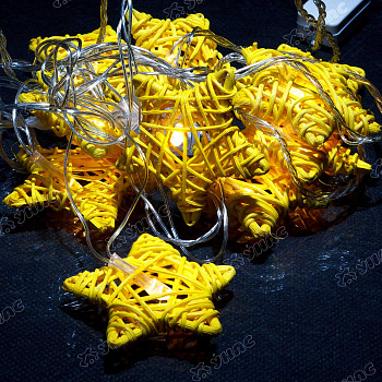 Гирлянда светодиодная ЗВЕЗДА РОТАНГ /D-6см,10 лампочек, прозрачный провод/