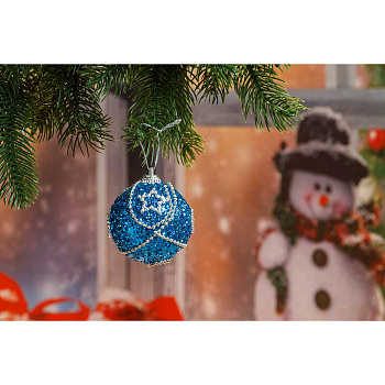 Шар Т016-3 6шт 6см голубой, золотой, серебряный (украшен:пайетки) х133