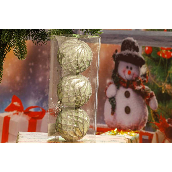 Набор елочных шаров  РОМБ ЗЕЛЕНЫЙ   3шт, D-8см