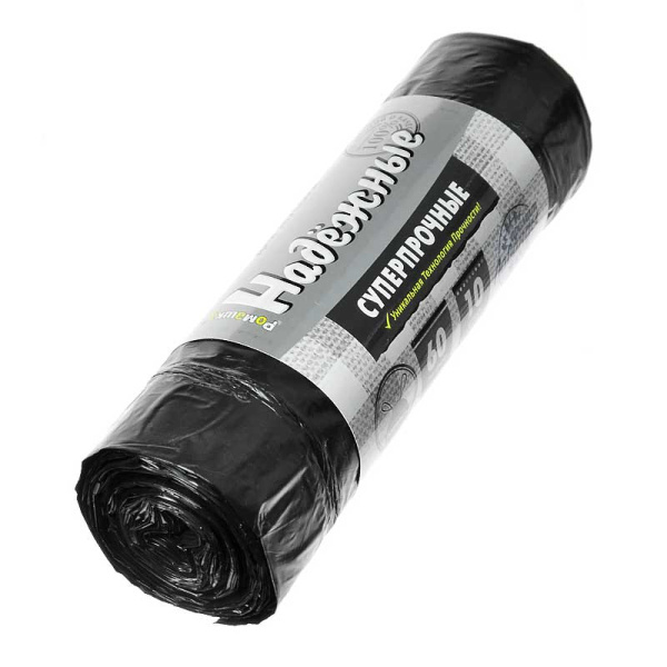 Мешки для мусора 60л с завязками 10шт РОМАШКА НАДЁЖНЫЕ ЧЕРНЫЕ