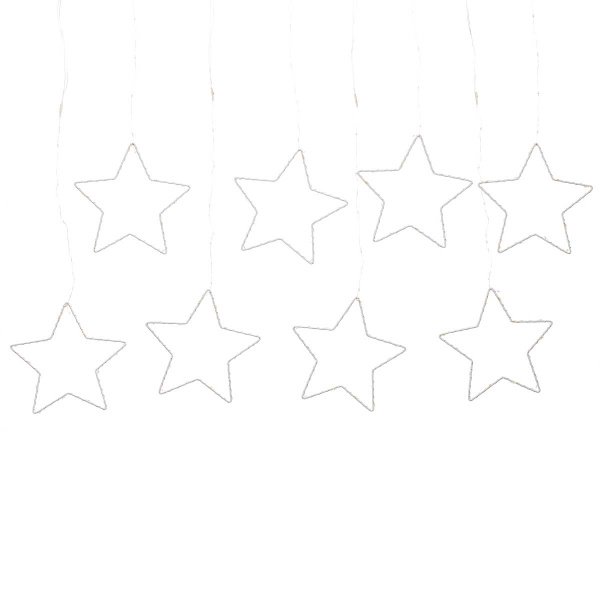 Гирлянда дождь LLN-37-1 8насадок металлических длина 3м СВЕТ ТЕПЛЫЙ БЕЛЫЙ, 8насадок Звезды-15см, Длина вниз-60-80см.(60)