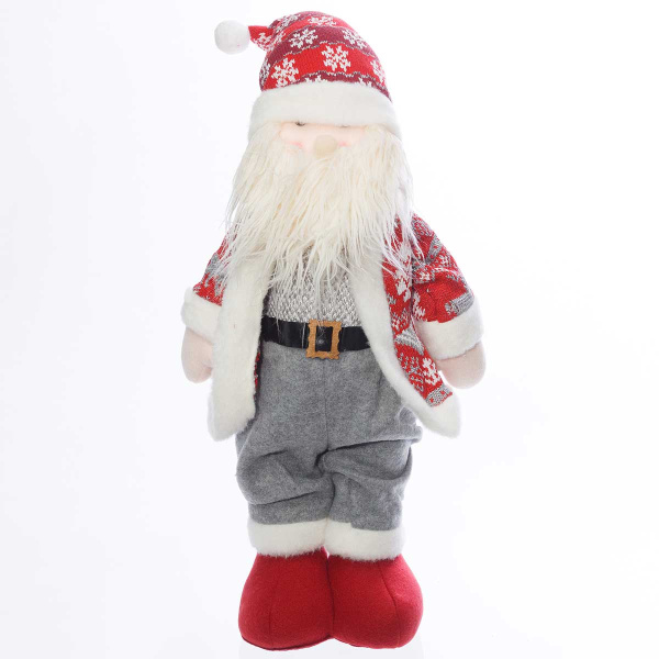 Фигура новогодняя интерьерная H22285А Дед Мороз 60см. в красной шубе. красном колпаке. серых штанах. красных ботинках