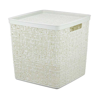 Коробка БЯЗЬ с крышкой 28х28х28 17лБелый Ротанг М2327