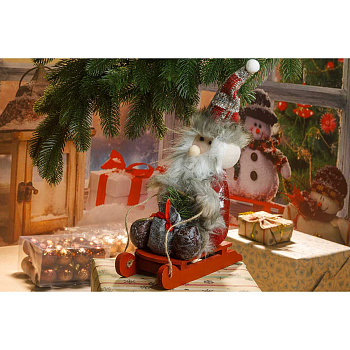 Фигура новогодняя  BKK122A Дед Мороз на санях 37см с елкой, красный