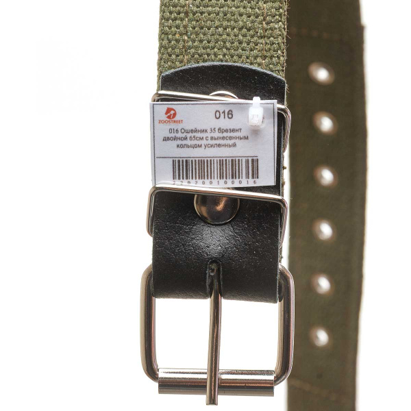Ошейник брезент ширина 35 мм, двойной 65 см с вынесенным кольцом усиленный
