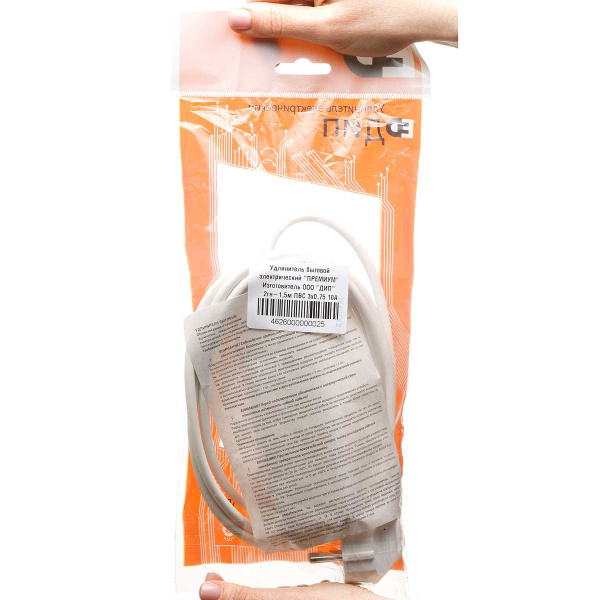 Удлинитель ПРЕМИУМ  2 гнезда  1,5 метра ПВС 3*0,75 с заземлением х30