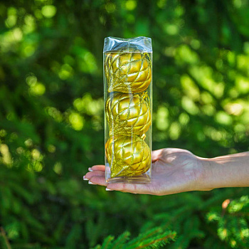 Шар 8BDC3-G20-2 3шт 8см "Фонарик" золото с блестками (128)