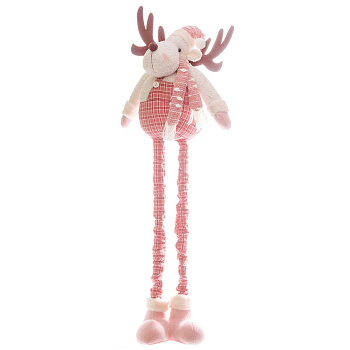 Фигура новогодняя интерьерная Н21258В Лось 50-95см, с телескопическими ногами, розовый колпак, комбинезон, ботинки