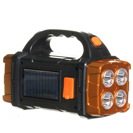 Фонарик 15см 25W 5режимов свечения, лампы свечения на 3сторонах, зарядка USB+солнечная батарея NA2323 (84)